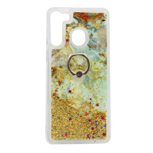 Nettech Samsung Galaxy A21 Uyumlu Mermer Desenli Arka Koruma Kılıf (Gold) NT-79055