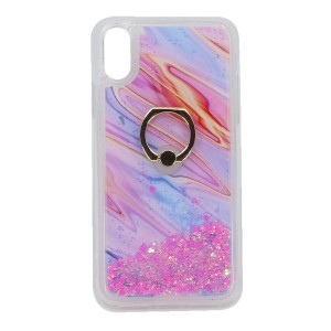 Nettech Apple iPhone X Uyumlu Mermer Desenli Yüzüklü Arka Koruma Kılıf (Pembe) NT-79025