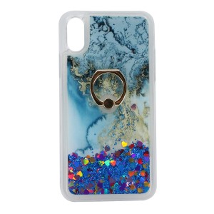 Nettech Apple iPhone X Uyumlu Mermer Desenli Yüzüklü Arka Koruma Kılıf (Mavi) NT-79024
