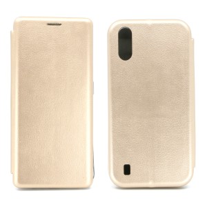 Nettech Samsung Galaxy A01 Uyumlu Lüx Seri Kapaklı Kılıf (Gold) NT-79544