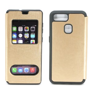 Nettech Oppo A5s Uyumlu Pencereli Kapaklı Kılıf (Gold) NT-79939