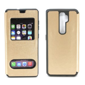 Nettech Oppo A5 2020 Uyumlu Pencereli Kapaklı Kılıf (Gold) NT-79937
