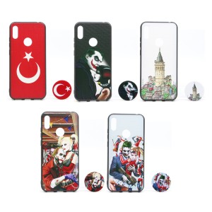 Nettech Huawei Y6 2019 Uyumlu Desenli Popsocket Seri Arka Koruma Kılıf (Çeşitli Desen) VR-20257