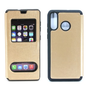 Nettech Huawei P30 Lite Uyumlu Pencereli Kapaklı Kılıf (Gold) NT-79945