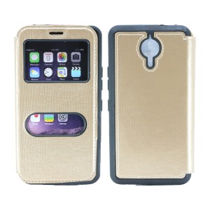 Nettech General Mobile GM5 Plus Uyumlu Pencereli Kapaklı Kılıf (Gold) VR-1230