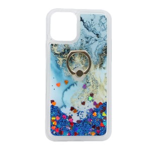 Nettech Apple iPhone 11 Pro Max Uyumlu Mermer Desenli Yüzüklü Arka Koruma Kılıf (Mavi) NT-81645