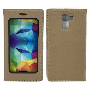 Nettech Huawei Honor 7 Uyumlu Pencereli Kapaklı Kılıf (Gold) VR-6529