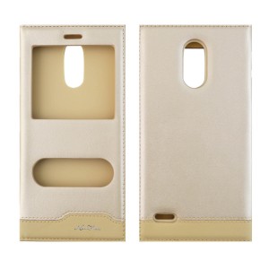Nettech LG Stylus 3 Uyumlu Pencereli Kapaklı Kılıf (Gold) VR-971