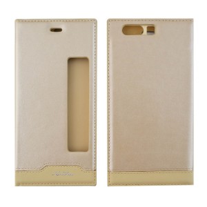 Nettech Huawei P10 Plus Uyumlu Pencereli Kapaklı Kılıf (Gold) VR-992