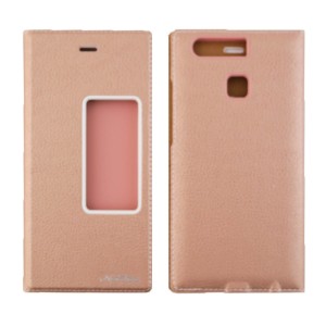 Nettech Huawei P9 Uyumlu Pencereli Kapaklı Kılıf (Gold) VR-1001