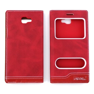 Nettech Samsung Galaxy G570 J5 Prime Uyumlu Pencereli Kapaklı Kılıf (Kırmızı) VR-1118