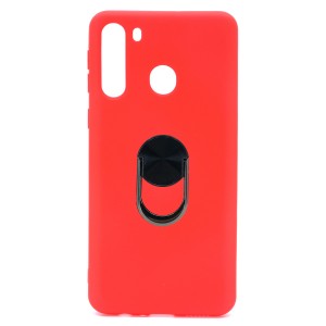 Nettech Samsung Galaxy A21 Uyumlu Leather Ring Nano Arka Koruma Kılıf (Kırmızı) NT-83011
