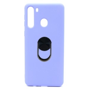 Nettech Samsung Galaxy A21 Uyumlu Leather Ring Nano Arka Koruma Kılıf (Mor) NT-83014