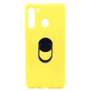 Nettech Samsung Galaxy A21 Uyumlu Leather Ring Nano Arka Koruma Kılıf (Sarı) NT-83017