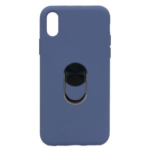 Nettech Apple iPhone X Uyumlu Leather Ring Nano Arka Koruma Kılıf (Lacivert) NT-82868
