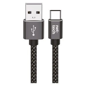 Nettech NT-DC03 İp Örgü 300 Cm Type-C Şarj ve Data Kablosu (Siyah) NT-31112
