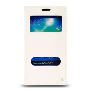 Nettech Samsung Galaxy G900 S5 Uyumlu Pencereli Kapaklı Kılıf (Beyaz) VR-9089