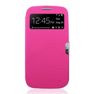 Nettech Samsung Galaxy i9500 S4 Uyumlu Pencereli Kapaklı Kılıf (Pembe) VR-9024