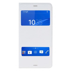 Nettech Sony Xperia Z3 Dual Uyumlu Pencereli Kapaklı Kılıf (Beyaz) VR-5410