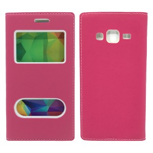 Nettech Samsung Galaxy J210 J2 2016 Uyumlu Pencereli Kapaklı Kılıf (Pembe) VR-1750