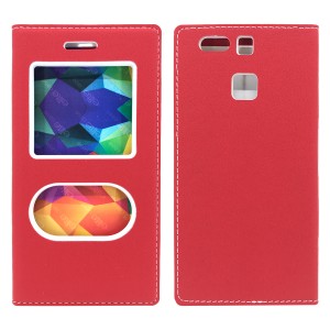Nettech Huawei P9 Uyumlu Pencereli Kapaklı Kılıf (Kırmızı) VR-1011