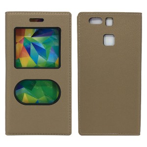 Nettech Huawei P9 Uyumlu Pencereli Kapaklı Kılıf (Gold) VR-1014
