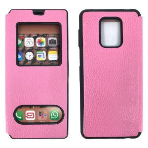 Nettech Xiaomi Redmi Note 9s Uyumlu Pencereli Kapaklı Kılıf (Pembe) NT-84474