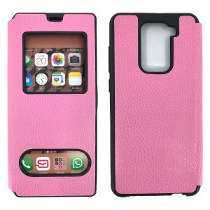 Nettech Xiaomi Redmi Note 9 Uyumlu Pencereli Kapaklı Kılıf (Pembe) NT-84537