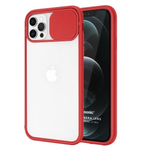 Nettech Apple iPhone 12 Uyumlu Buzlu Kızaklı Kamera Korumalı Arka Koruma Kılıf (Kırmızı) NT-84555