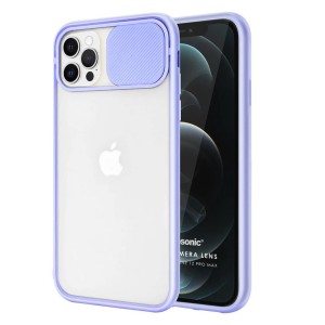 Nettech Apple iPhone 12 Uyumlu Buzlu Kızaklı Kamera Korumalı Arka Koruma Kılıf (Lila) NT-84556