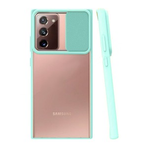 Nettech Samsung Galaxy Note 20 Uyumlu Buzlu Kızaklı Kamera Korumalı Arka Koruma Kılıf (Turkuaz) NT-84658
