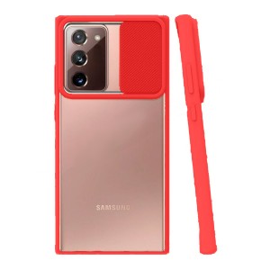 Nettech Samsung Galaxy Note 20 Uyumlu Buzlu Kızaklı Kamera Korumalı Arka Koruma Kılıf (Kırmızı) NT-84654