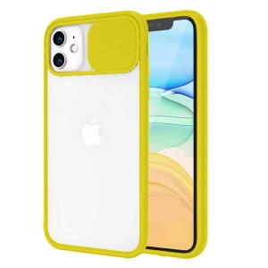 Nettech Apple iPhone 12 Mini Uyumlu Buzlu Kızaklı Kamera Korumalı Arka Koruma Kılıf (Sarı) NT-84594