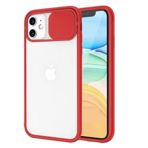Nettech Apple iPhone 12 Mini Uyumlu Buzlu Kızaklı Kamera Korumalı Arka Koruma Kılıf (Kırmızı) NT-84598