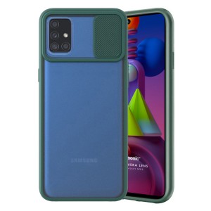 Nettech Samsung Galaxy M31S Uyumlu Buzlu Kızaklı Kamera Korumalı Arka Koruma Kılıf (Yeşil) NT-84622