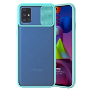 Nettech Samsung Galaxy M31S Uyumlu Buzlu Kızaklı Kamera Korumalı Arka Koruma Kılıf (Turkuaz) NT-84624