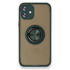 Nettech Apple iPhone 12 Uyumlu Montreal Yüzüklü Arka Koruma Kılıf (Yeşil) NT-84791