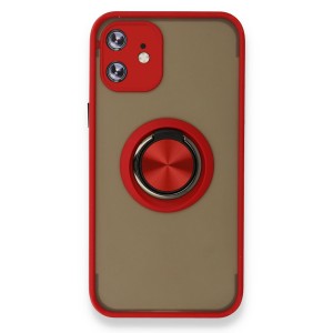 Nettech Apple iPhone 12 Uyumlu Montreal Yüzüklü Arka Koruma Kılıf (Kırmızı) NT-84814