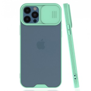 Nettech Apple iPhone 12 Pro Uyumlu Platin Kamera Kızaklı Arka Koruma Kılıf (Turkuaz) NT-84751