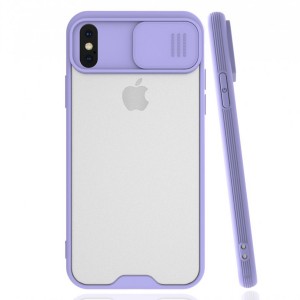 Nettech Apple iPhone X Uyumlu Platin Kamera Kızaklı Arka Koruma Kılıf (Lila) NT-84755