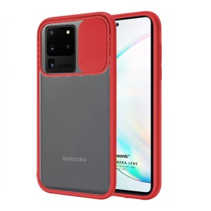 Nettech Samsung Galaxy S20 Ultra Uyumlu Buzlu Kızaklı Kamera Korumalı Arka Koruma Kılıf (Kırmızı) NT-84631