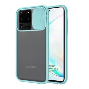 Nettech Samsung Galaxy S20 Ultra Uyumlu Buzlu Kızaklı Kamera Korumalı Arka Koruma Kılıf (Turkuaz) NT-84634