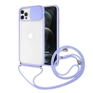 Nettech Apple iPhone 11 Pro Uyumlu İpli Kızaklı Buzlu Arka Koruma Kılıf (Lila) NT-85006