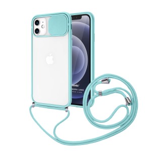 Nettech Apple iPhone 12 Mini Uyumlu İpli Kızaklı Buzlu Arka Koruma Kılıf (Turkuaz) NT-85027