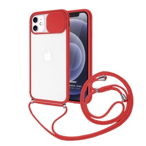 Nettech Apple iPhone 12 Mini Uyumlu İpli Kızaklı Buzlu Arka Koruma Kılıf (Kırmızı) NT-85023
