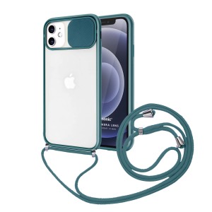 Nettech Apple iPhone 11 Uyumlu İpli Kızaklı Buzlu Arka Koruma Kılıf (Yeşil) NT-85000