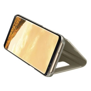 Nettech Samsung Galaxy A50S Uyumlu Clear View Aynalı Kapaklı Kılıf (Gold) NT-85545