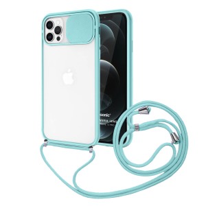 Nettech Apple iPhone 12 Pro Uyumlu İpli Kızaklı Buzlu Arka Koruma Kılıf (Turkuaz) NT-85016