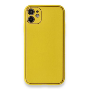 Nettech Apple iPhone 11 Uyumlu Coco Leather Seri Arka Koruma Kılıf (Sarı) NT-86059