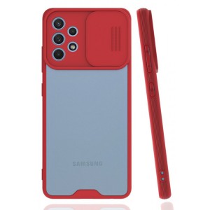 Nettech Samsung Galaxy A32 Uyumlu Platin Kamera Kızaklı Arka Koruma Kılıf (Kırmızı) NT-85920